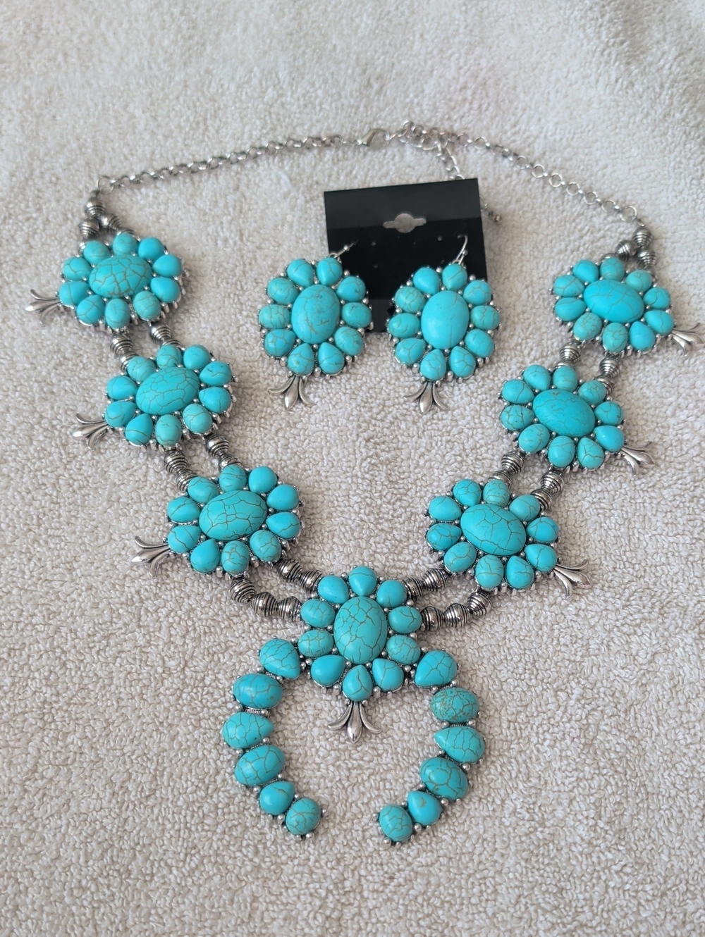 Turquoise Flower Statement Necklace and Earring Set - Women Jewelry